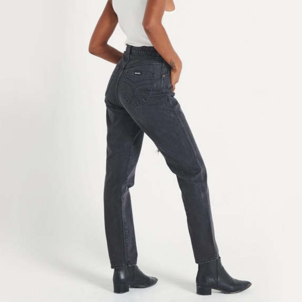 Rollas Super High Waist Elle Jeans In Paris Black Wash Size 25 Straight Leg